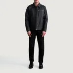Lavendard Matte Black Leather Biker Jacket 4