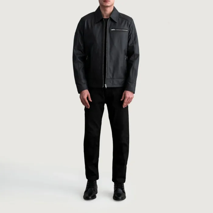 Lavendard Matte Black Leather Biker Jacket 4