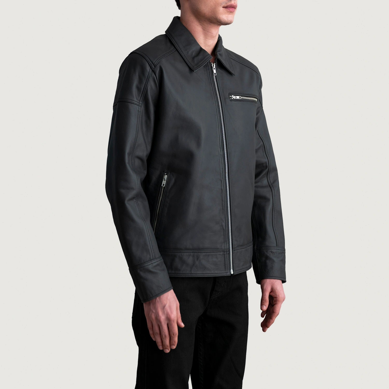 Lavendard Matte Black Leather Biker Jacket 2