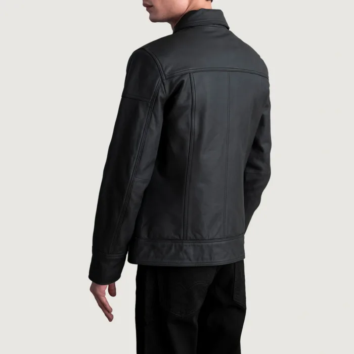 Lavendard Matte Black Leather Biker Jacket 6