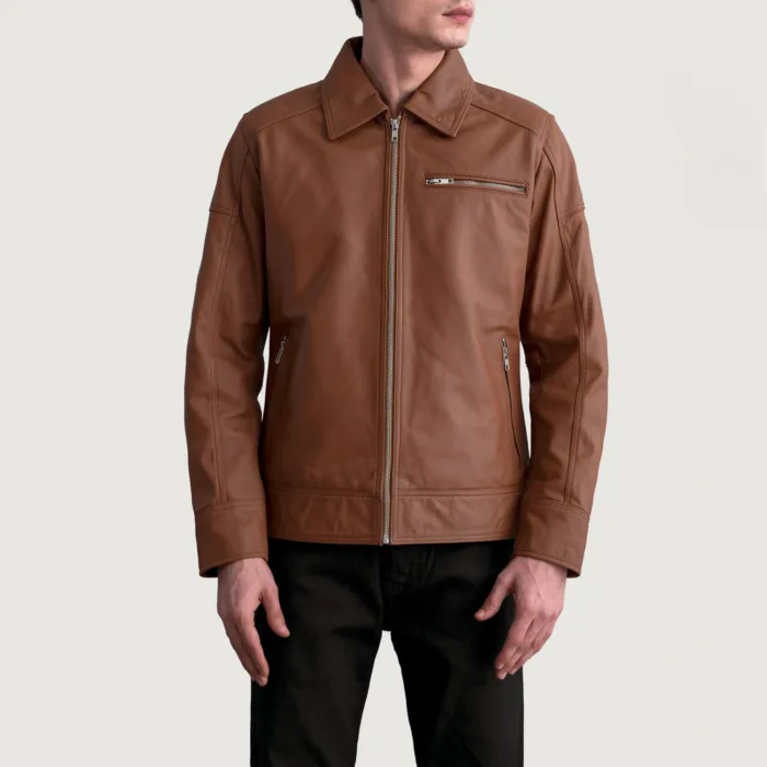 Lavendard Matte Brown Leather Biker Jacket 3
