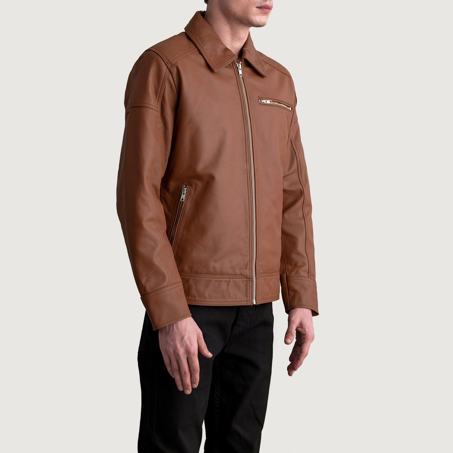 Lavendard Matte Brown Leather Biker Jacket 2