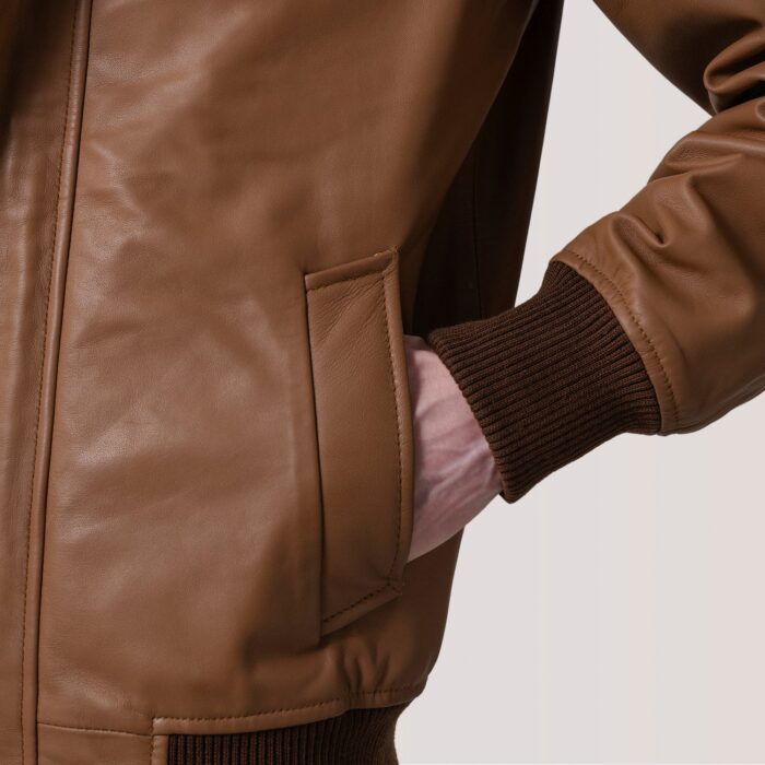 Lester Tan Leather Bomber Jacket 6