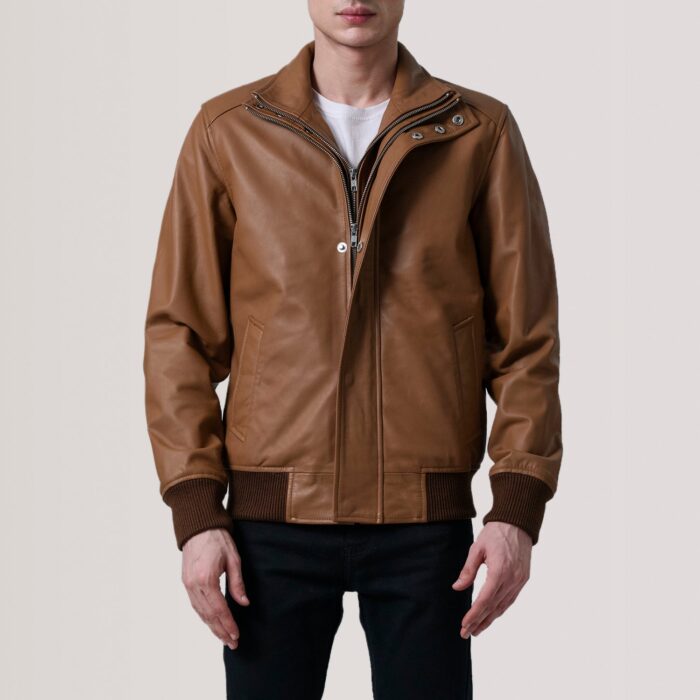 Lester Tan Leather Bomber Jacket 4