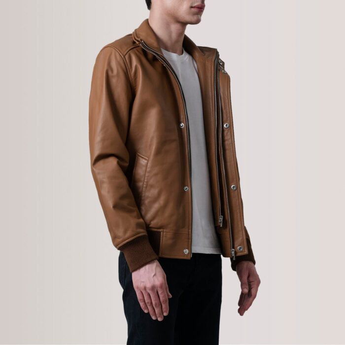 Lester Tan Leather Bomber Jacket 3