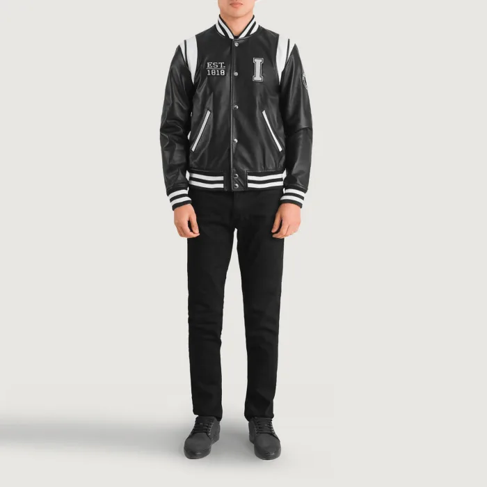 Liberte Illinois Black Leather Varsity Jacket 3