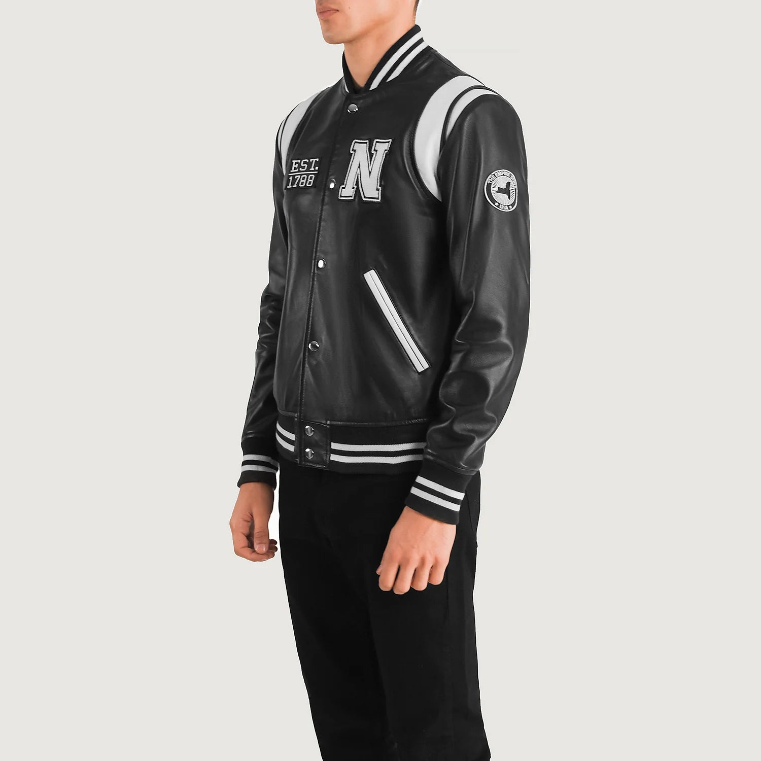 Liberte New York Black Leather Varsity Jacket 2