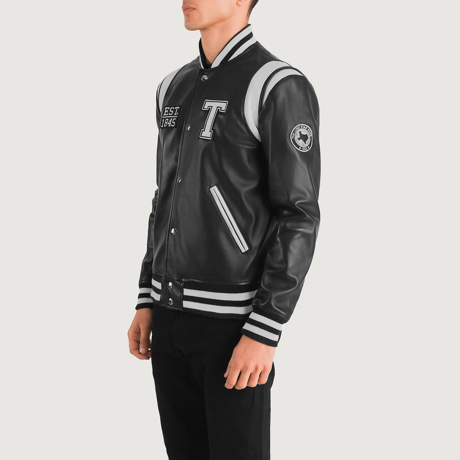 Liberte Texas Black Leather Varsity Jacket 2