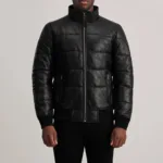 Lucas Black Leather Puffer Bomber Jacket 4