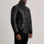 Lucas Black Leather Puffer Bomber Jacket 2