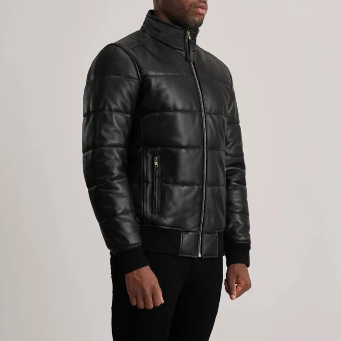 Lucas Black Leather Puffer Bomber Jacket 2