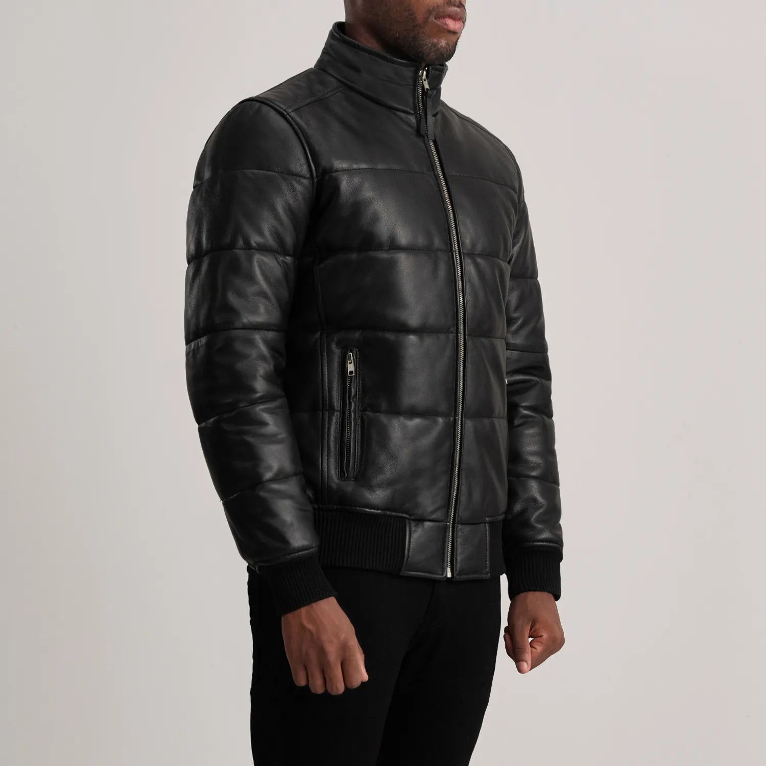Lucas Black Leather Puffer Bomber Jacket 2