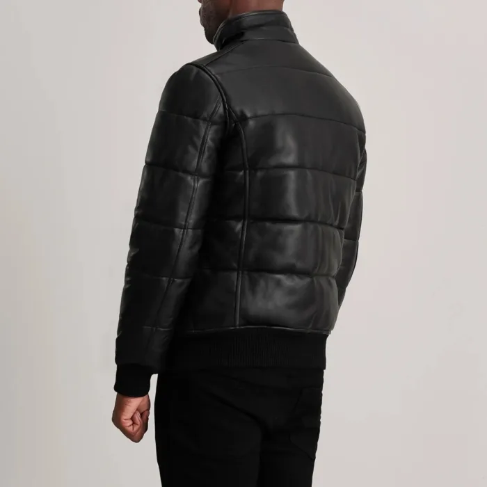 Lucas Black Leather Puffer Bomber Jacket 5