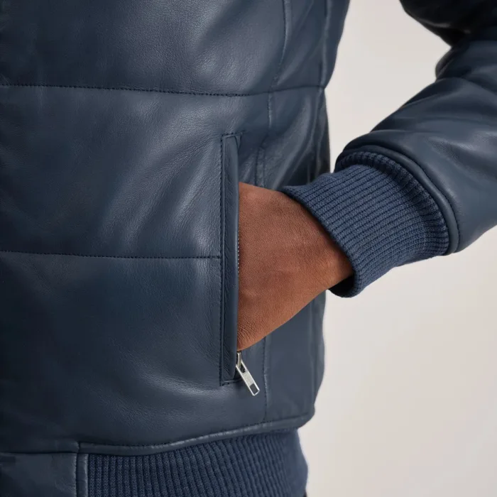 Lucas Blue Leather Puffer Bomber Jacket 6
