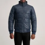 Lucas Blue Leather Puffer Bomber Jacket 4