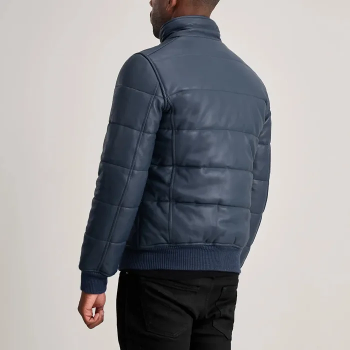 Lucas Blue Leather Puffer Bomber Jacket 5