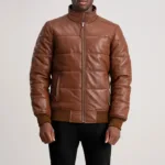 Lucas Brown Leather Puffer Bomber Jacket 4