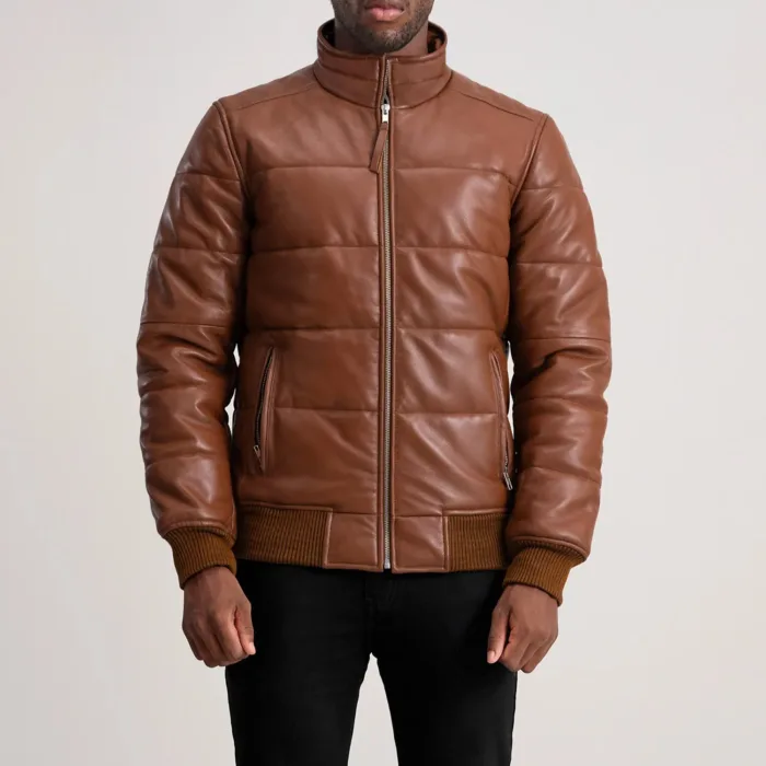 Lucas Brown Leather Puffer Bomber Jacket 4