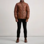 Lucas Brown Leather Puffer Bomber Jacket 3