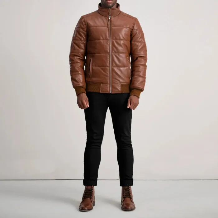 Lucas Brown Leather Puffer Bomber Jacket 3
