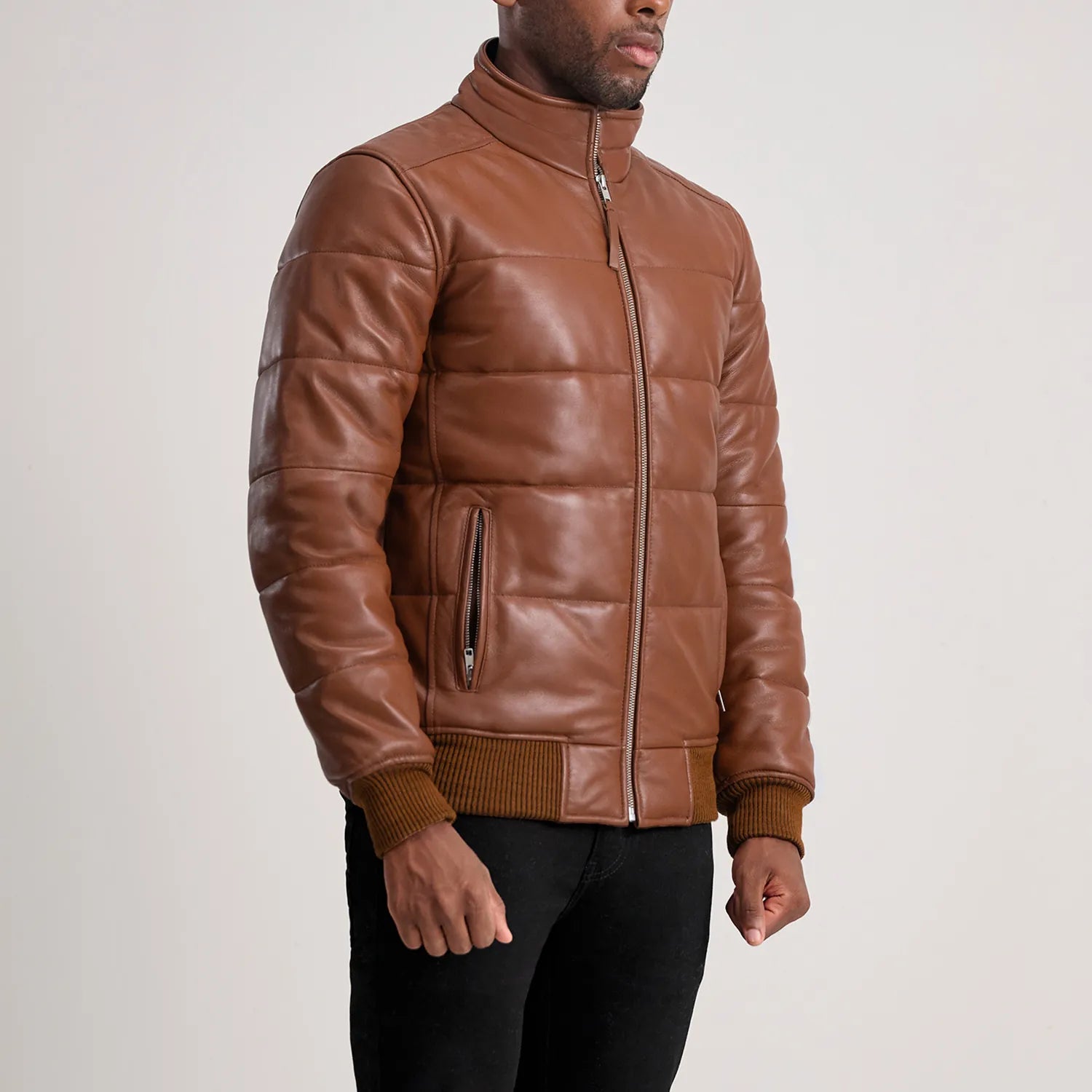 Lucas Brown Leather Puffer Bomber Jacket 2