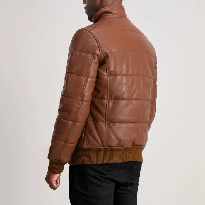 Lucas Brown Leather Puffer Bomber Jacket 5