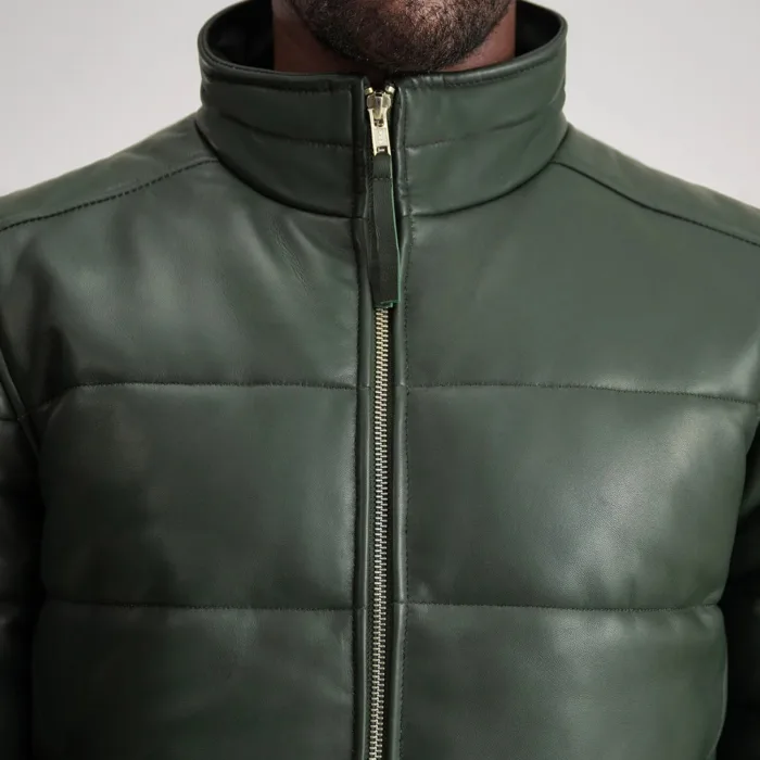 Lucas Green Leather Puffer Bomber Jacket 6