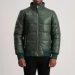 Lucas Green Leather Puffer Bomber Jacket 4