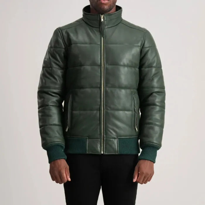 Lucas Green Leather Puffer Bomber Jacket 4