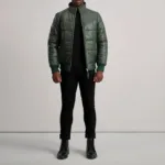 Lucas Green Leather Puffer Bomber Jacket 3