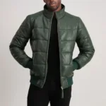 Lucas Green Leather Puffer Bomber Jacket