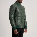 Lucas Green Leather Puffer Bomber Jacket 2