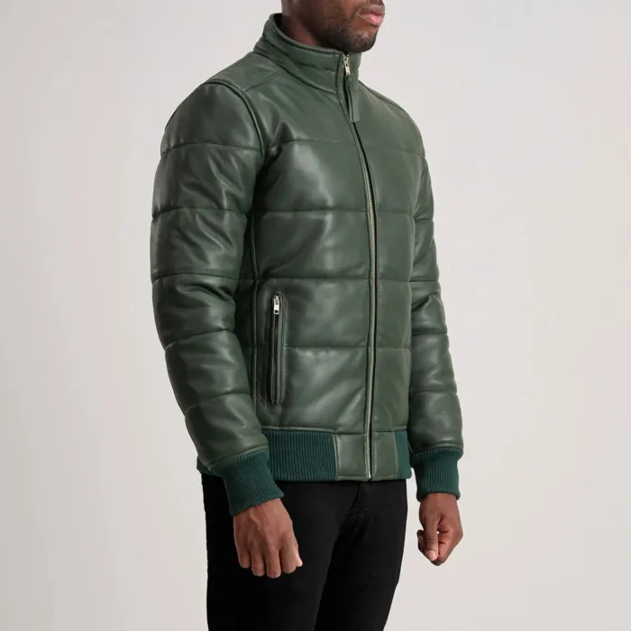 Lucas Green Leather Puffer Bomber Jacket 2