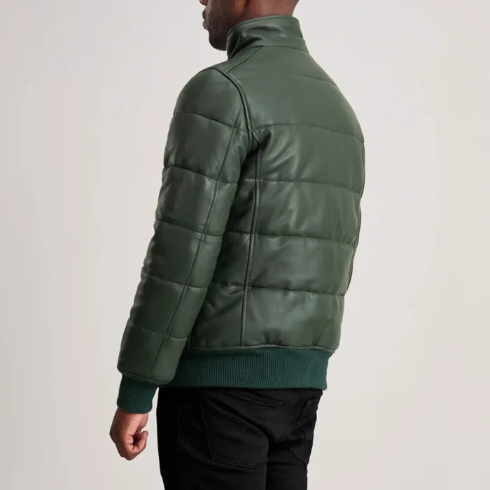 Lucas Green Leather Puffer Bomber Jacket 5
