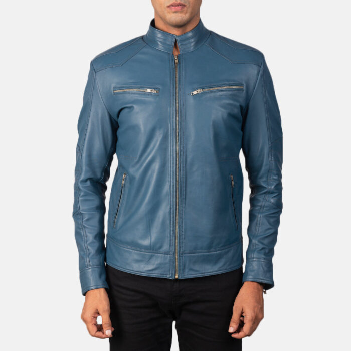 Mack Blue Leather Biker Jacket 4