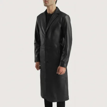 Mateo Black Leather Single Breasted Coat 2