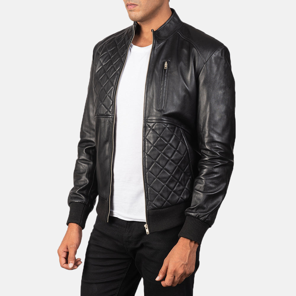 Moda Black Leather Bomber Jacket 2
