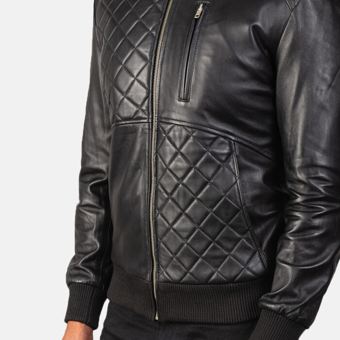 Moda Black Leather Bomber Jacket 5