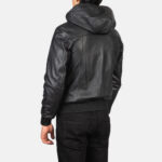 Nintenzo Black Hooded Leather Bomber Jacket 5