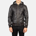 Nintenzo Brown Hooded Leather Bomber Jacket 4