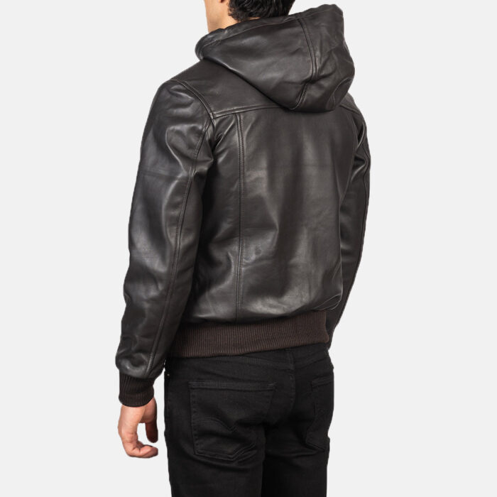 Nintenzo Brown Hooded Leather Bomber Jacket 5