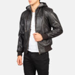 Nintenzo Brown Hooded Leather Bomber Jacket 6