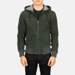 Nintenzo Green Hooded Suede Bomber Jacket 4