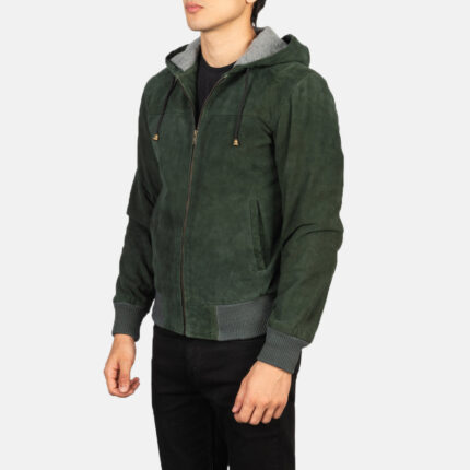 Nintenzo Green Hooded Suede Bomber Jacket 2