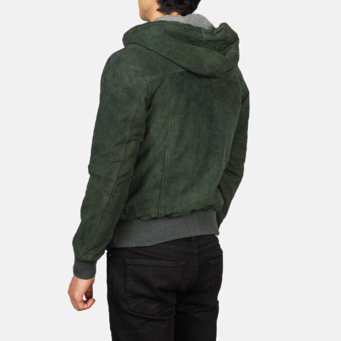 Nintenzo Green Hooded Suede Bomber Jacket 5