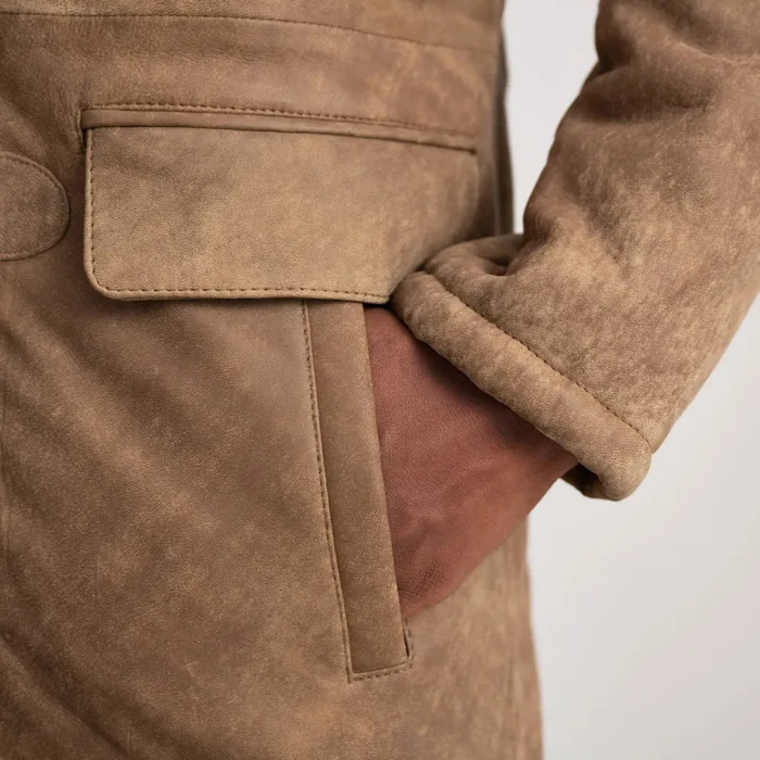 Nolan Distressed Brown Leather Duffle Coat 6