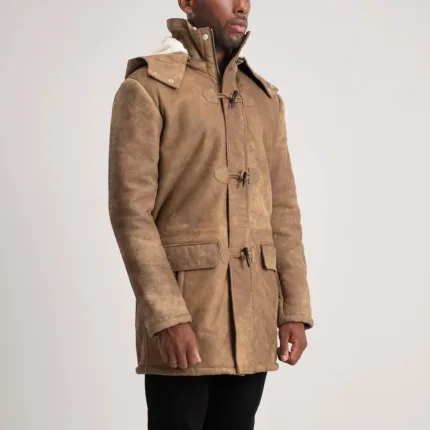 Nolan Distressed Brown Leather Duffle Coat 2