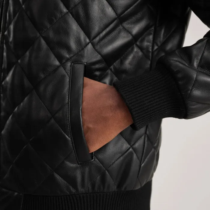 Norman Black Hooded Bomber Leather Puffer Jacket 6