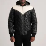 Norman Black Hooded Bomber Leather Puffer Jacket 4