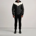 Norman Black Hooded Bomber Leather Puffer Jacket 3